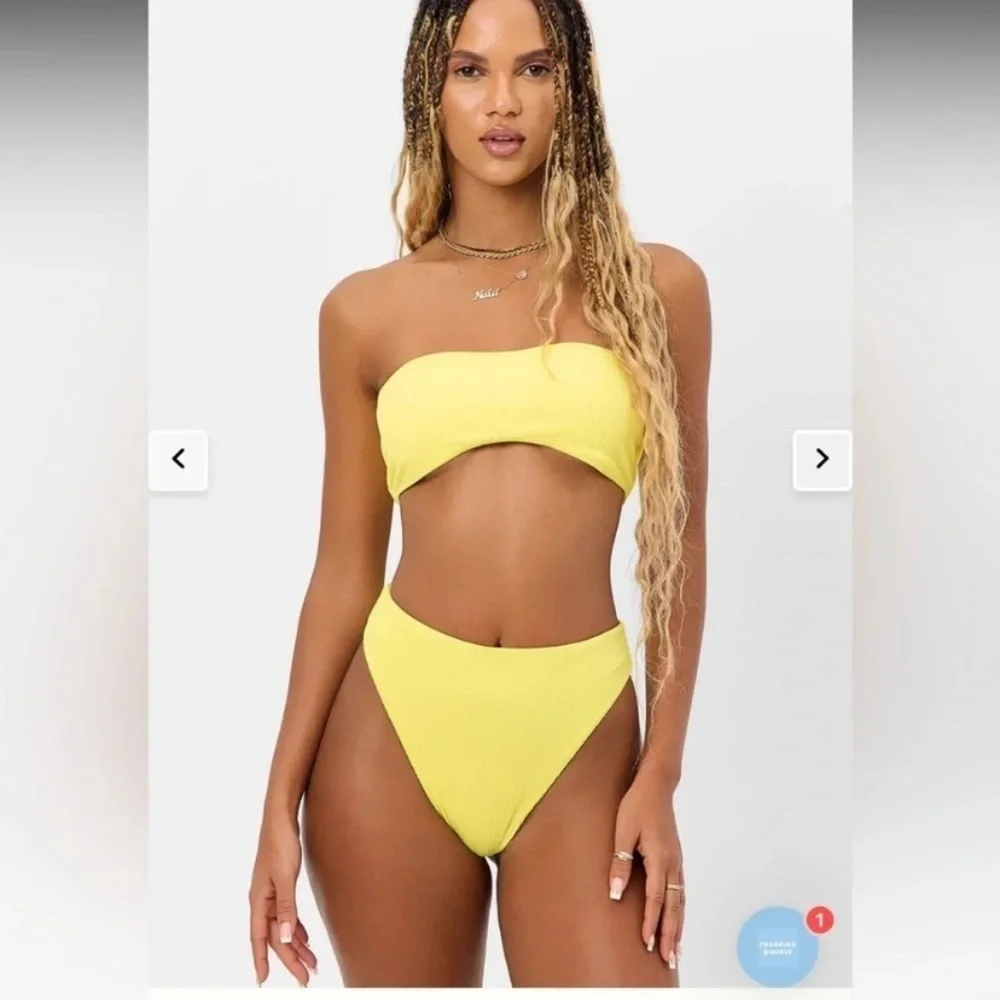 New! Frankie’s bikinis plisse cheeky bottoms Pina colada yellow 10752